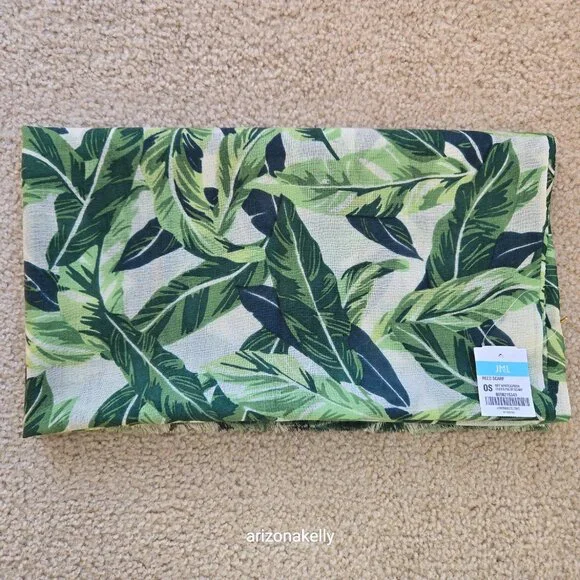 NWT J. McLaughlin Wool Scarf Lightweight Reed Scarf Tropical Palm Leaves - Picture 8 of 9